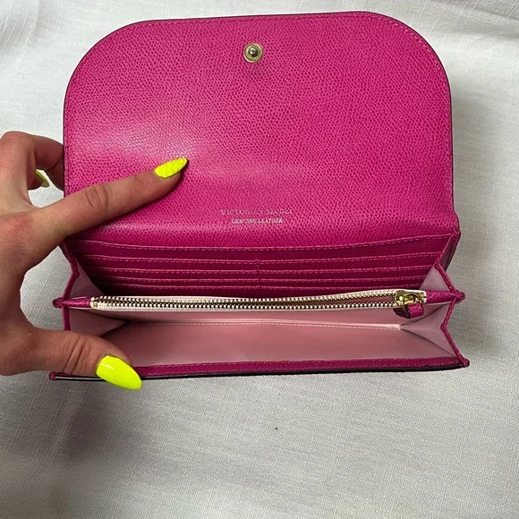 Y2K vintage Victoria's Secret Pink Clutch / Leather Long Wallet Gold Hardware - Picture 3 of 11